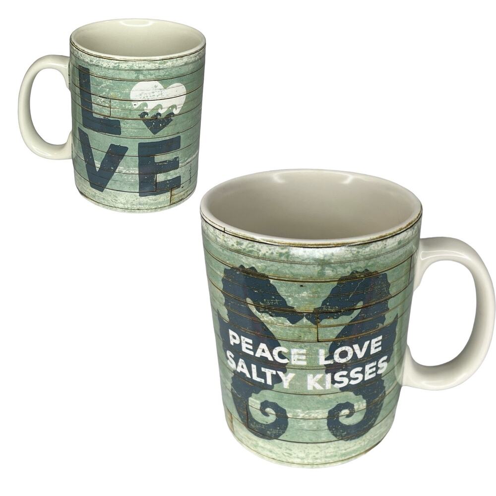 Primitives by Kathy Seahorse Mug Peace Love Salty Kisses Beach Coffee Cup 16oz